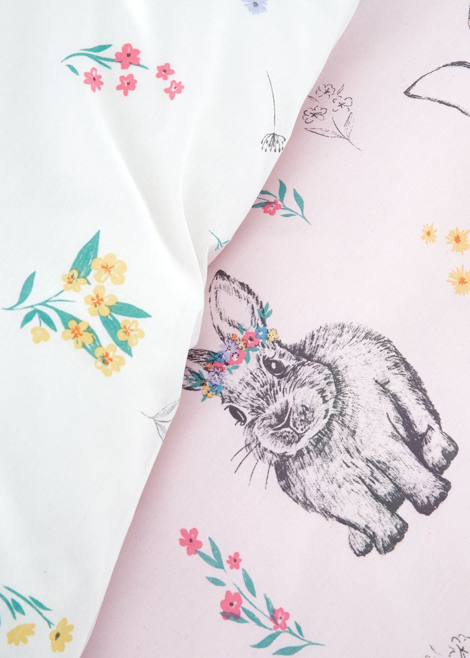 Catherine Lansfield Pink Bunny Tails Ditsy Flowers Reversible Duvet Cover Set
