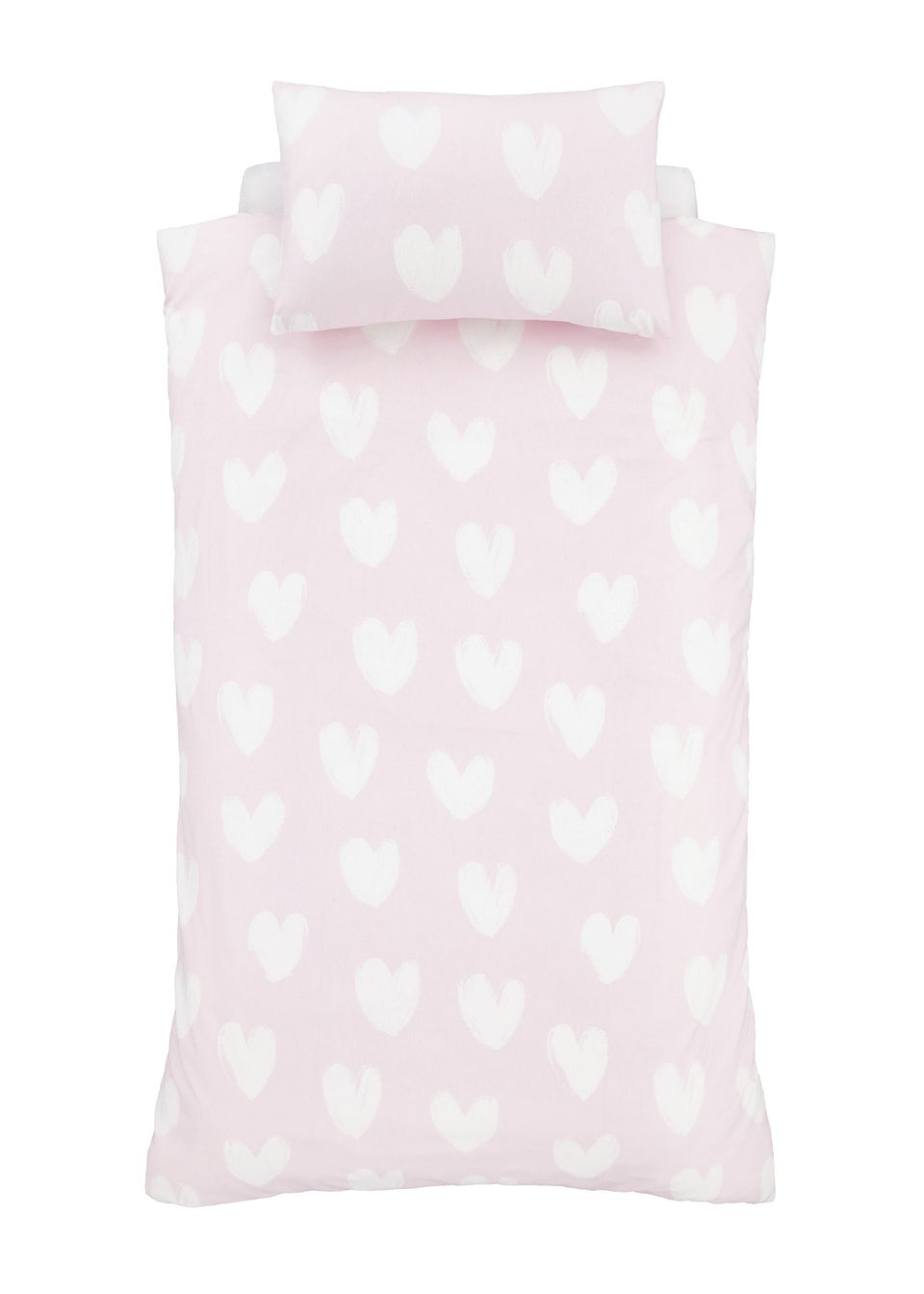Catherine Lansfield Brushed Cotton Hearts Reversible Pink White Duvet Cover Set