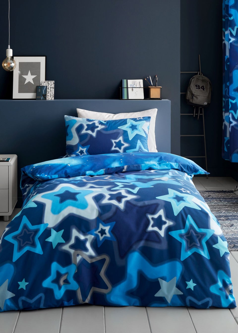 Catherine Lansfield Ombre Stars Bright Blue Reversible Duvet Cover Set