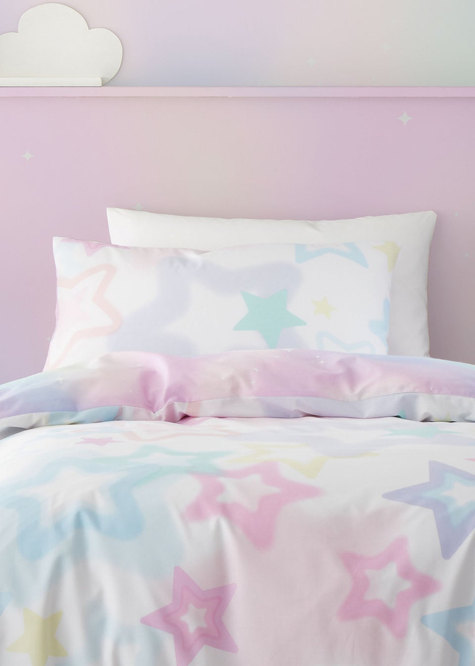 Catherine Lansfield Ombre Stars Reversible White Pastel Duvet Cover Set