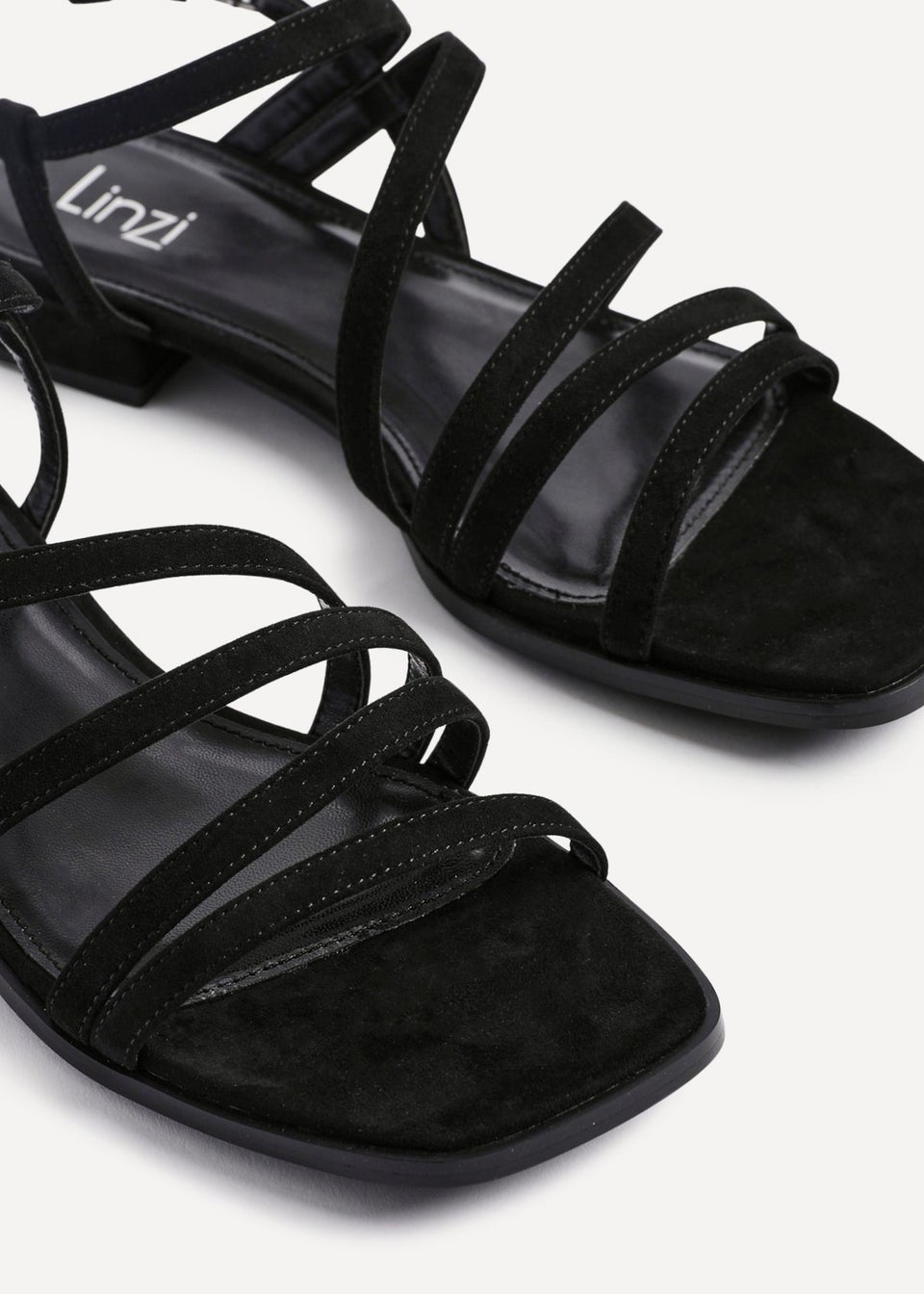 Linzi Lucie Black Faux Suede Strappy Sandals