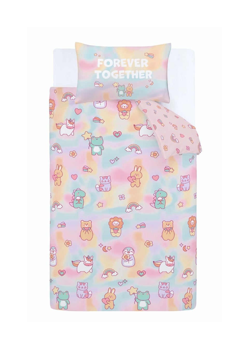 Catherine Lansfield Kids Pink Pastels Forever Together Reversible Duvet Cover Set