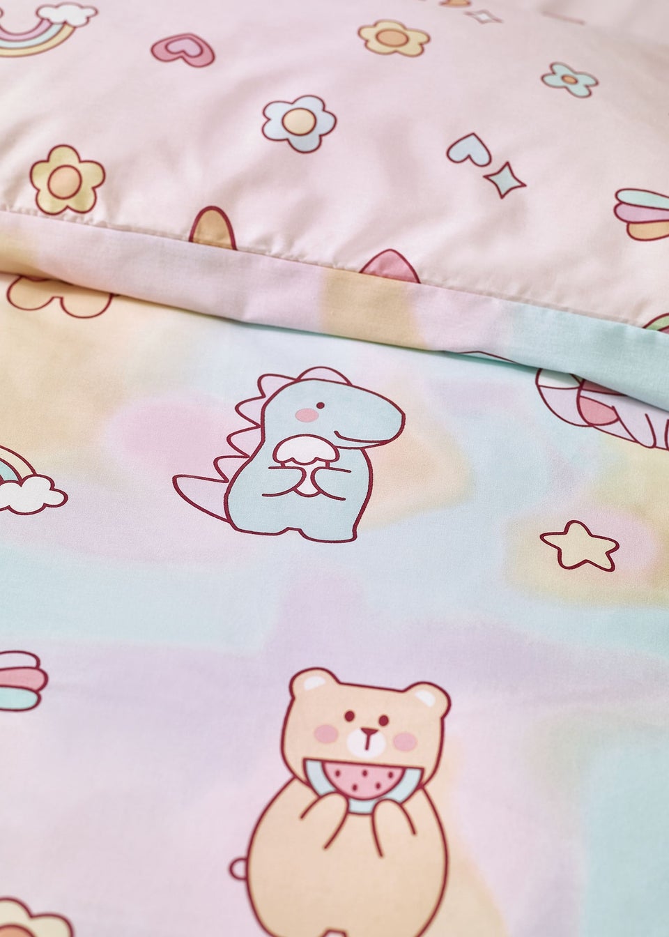 Catherine Lansfield Kids Pink Pastels Forever Together Reversible Duvet Cover Set