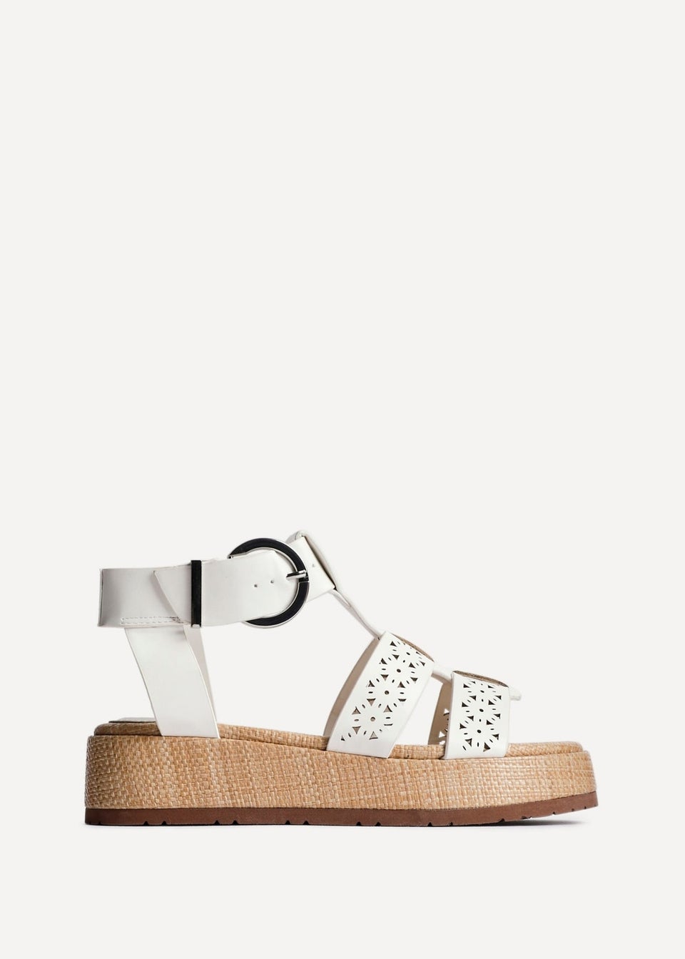 Linzi Sunkissed White Faux Leather Gladiator Flatform Sandal