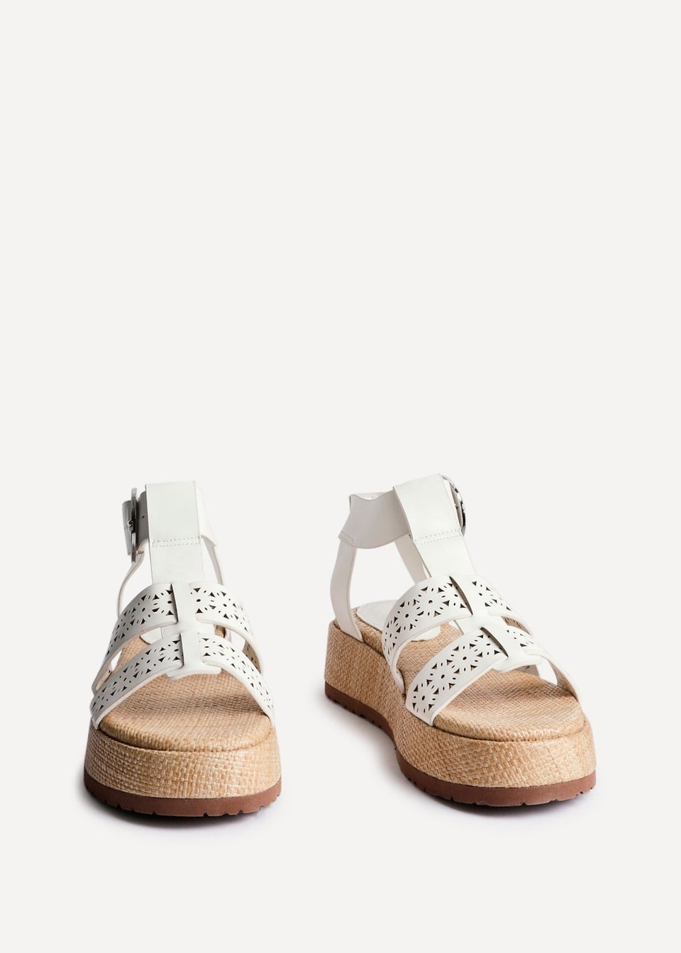 Linzi Sunkissed White Faux Leather Gladiator Flatform Sandal