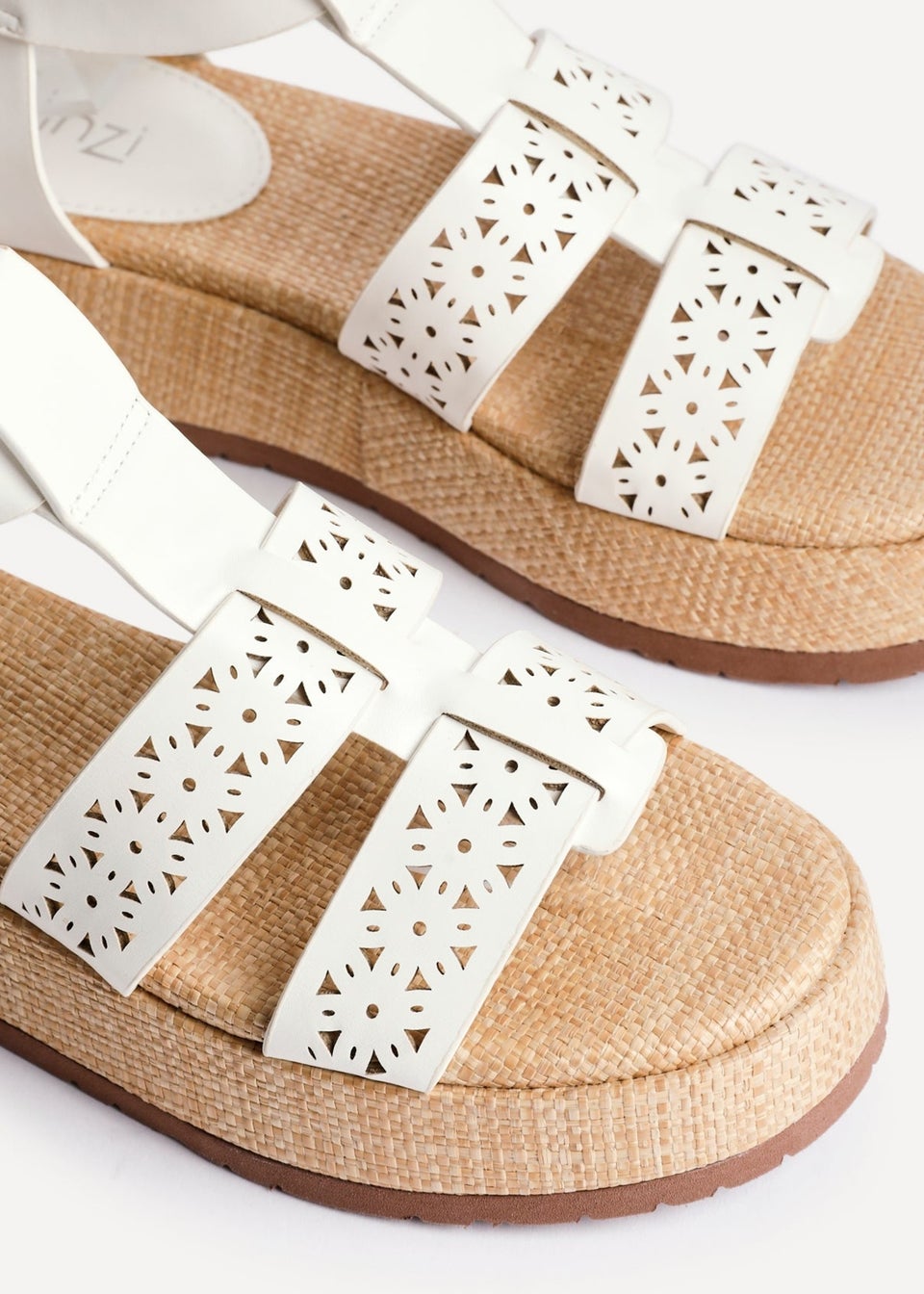 Linzi Sunkissed White Faux Leather Gladiator Flatform Sandal