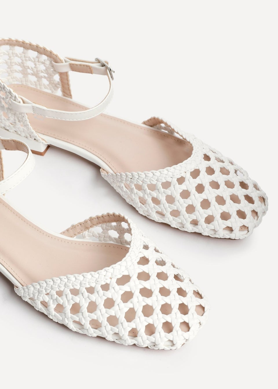Linzi Suki White Faux Leather Woven Two Part Sandals