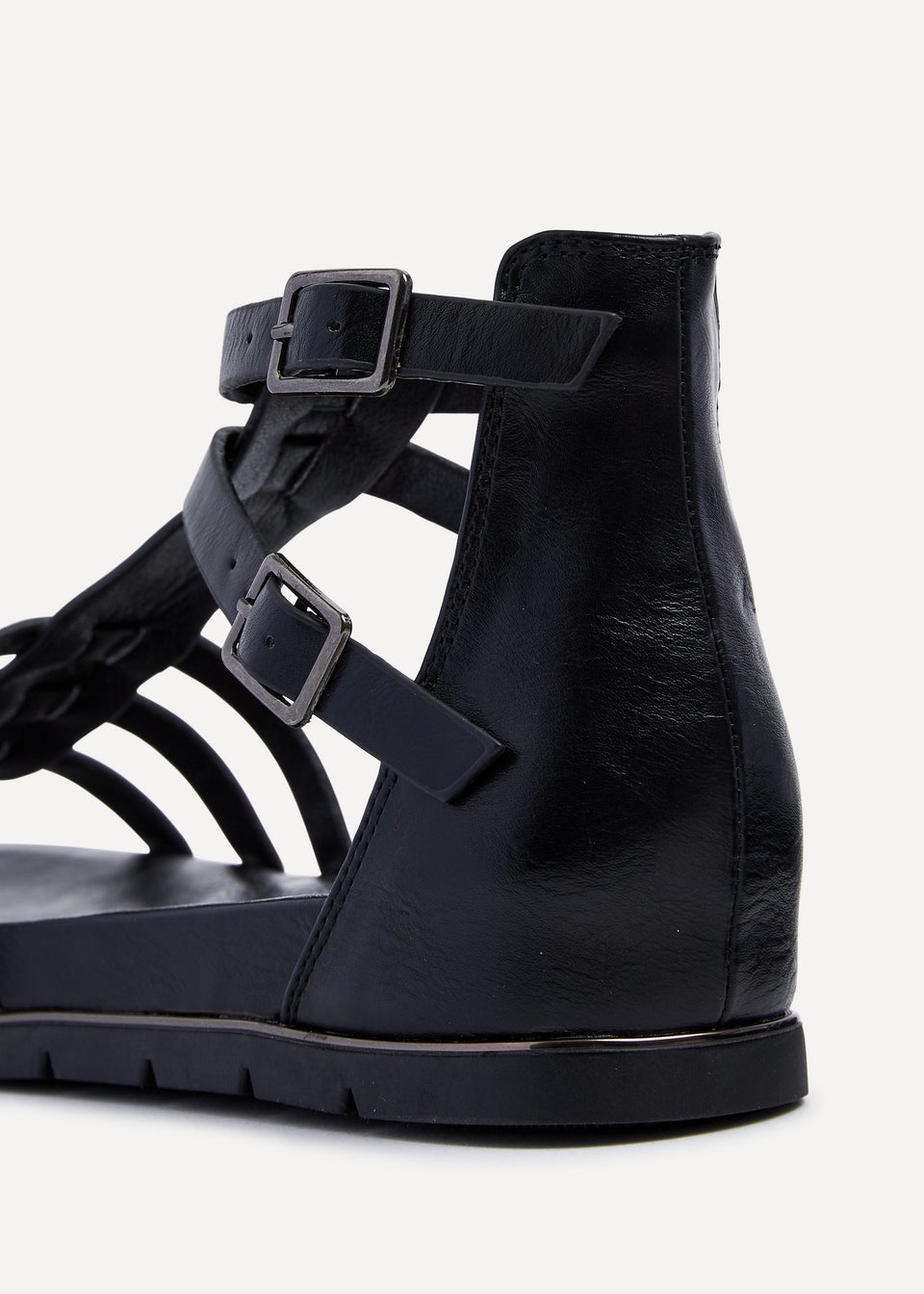 Linzi Tour Black Faux Leather Gladiator Style T Bar Sandals