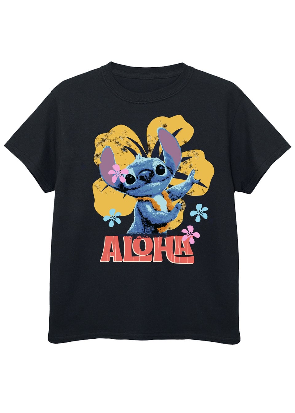 Disney Stitch Aloha Kids Black Graphic T-Shirt (3-13 Years)