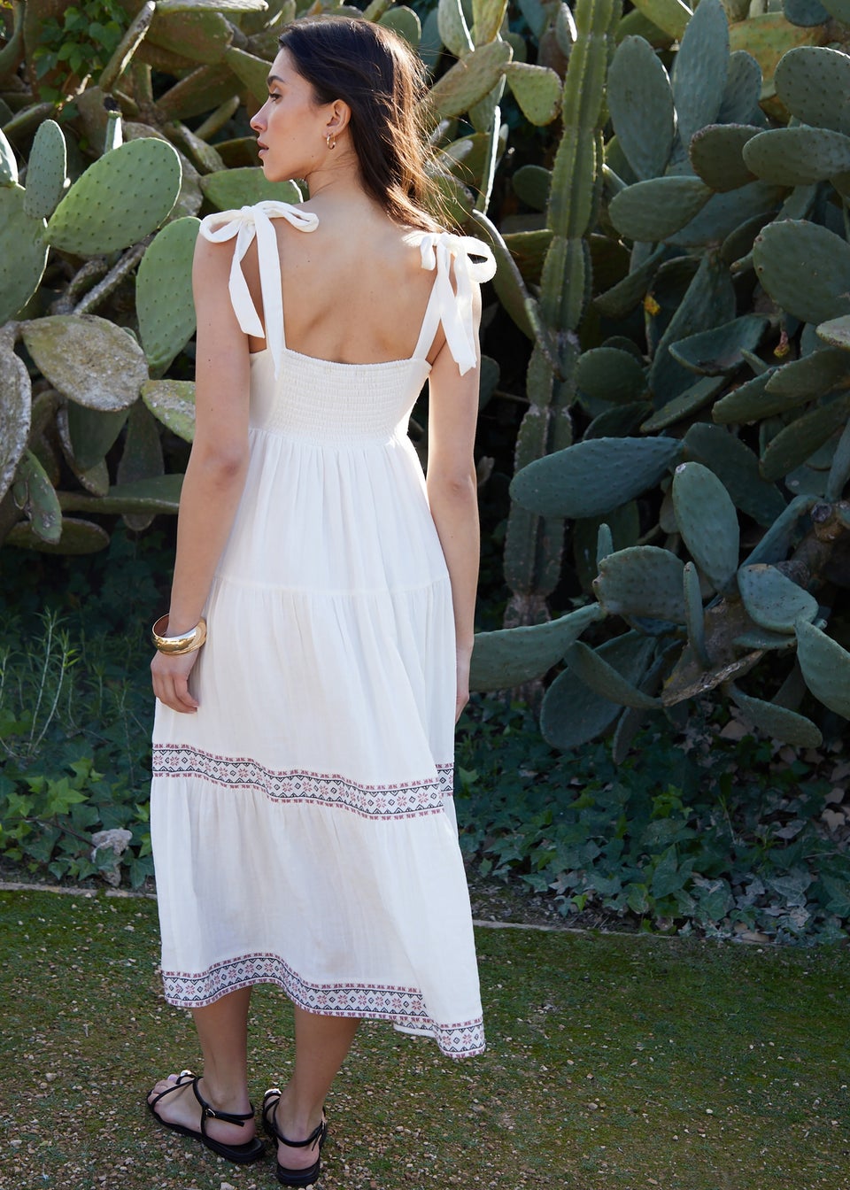 Threadbare Cream Embroidered Tiered Maxi Dress