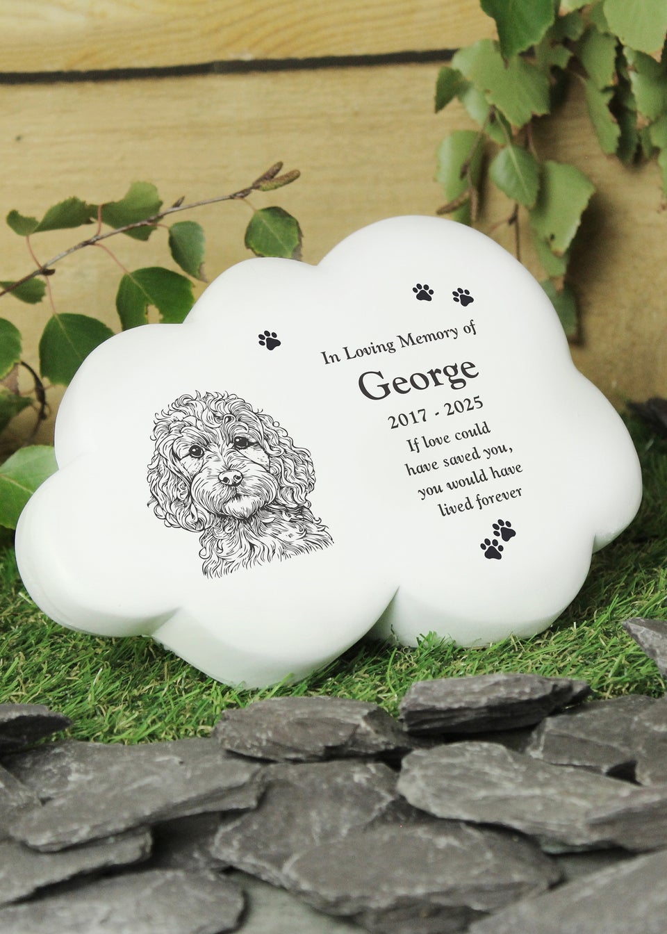 Personalised Memento Company Cockerpoo White Garden Memorial Cloud