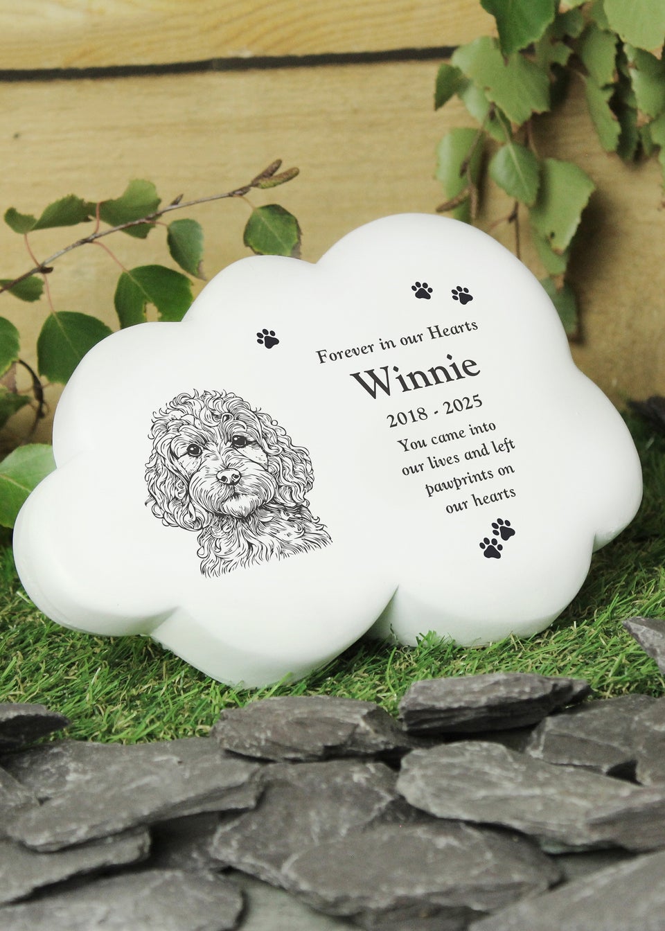 Personalised Memento Company Cockerpoo White Garden Memorial Cloud