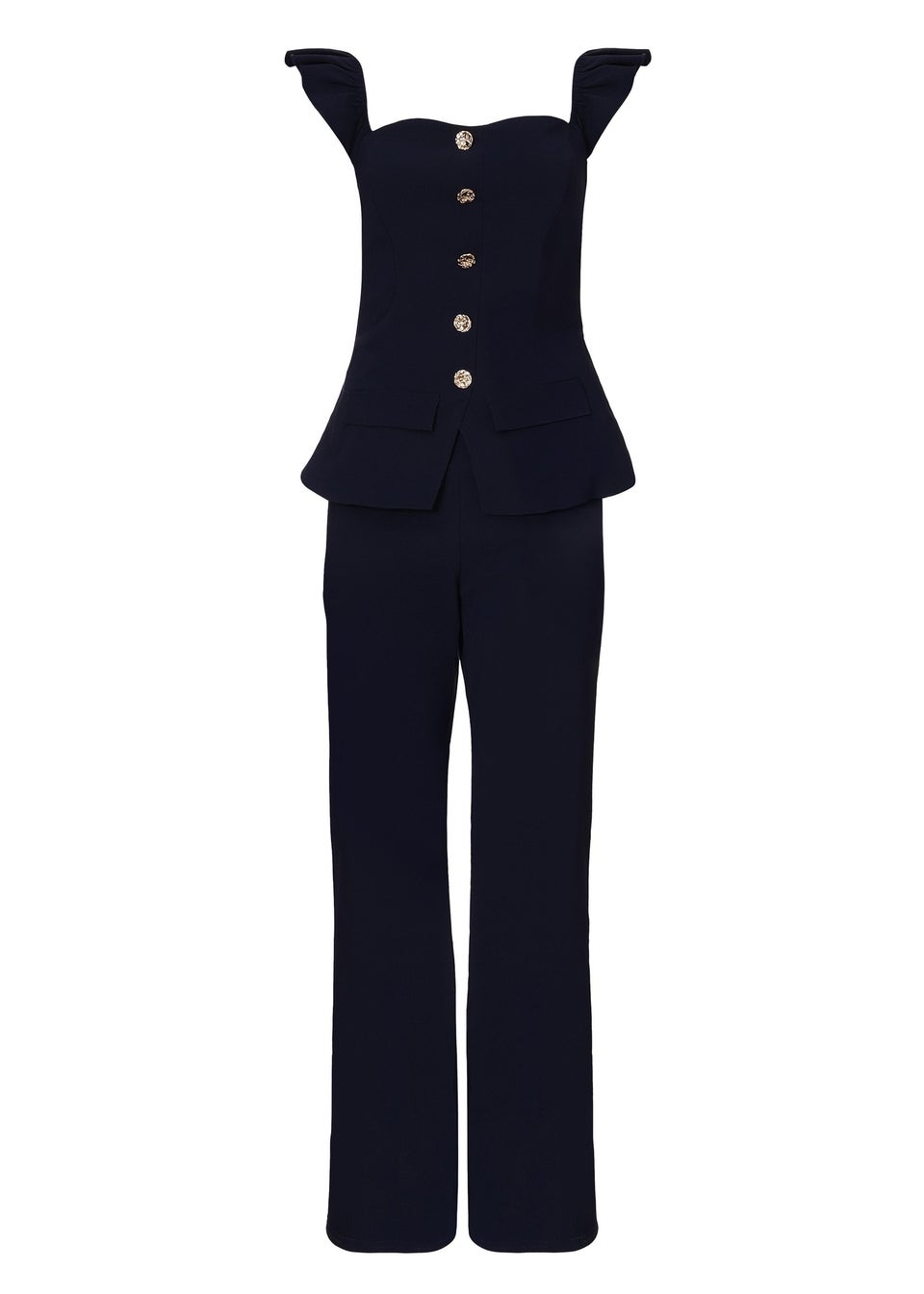 Quiz Navy Frill Sleeve Jumpsuit