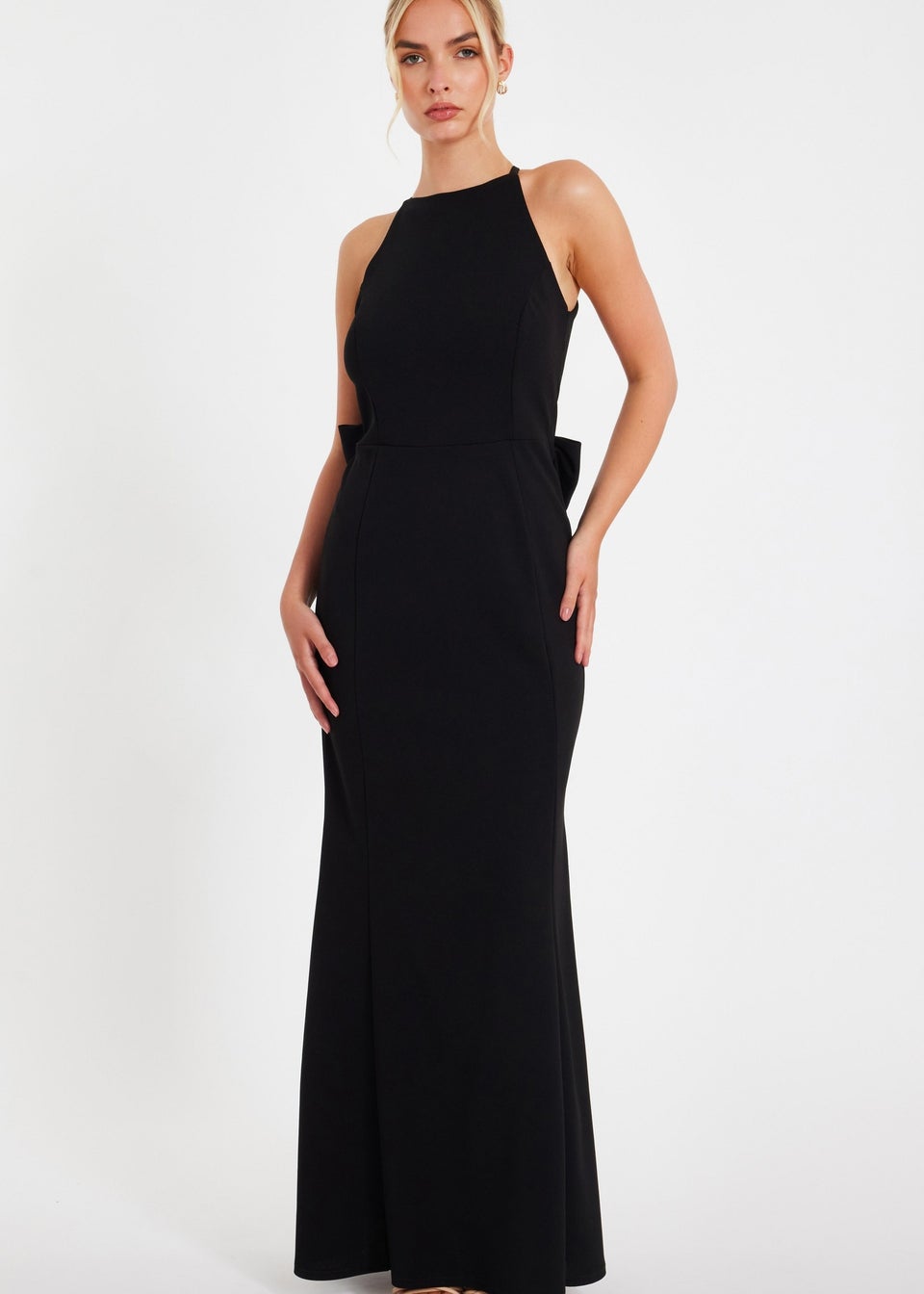 Quiz Black Halter Neck Fishtail Maxi Dress