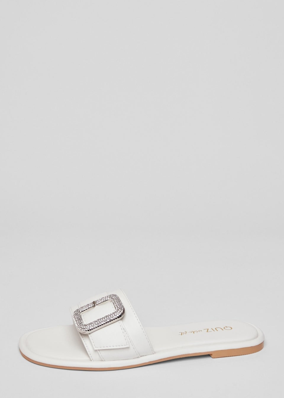 Quiz White Wide Fit Diamante Buckle Sandals