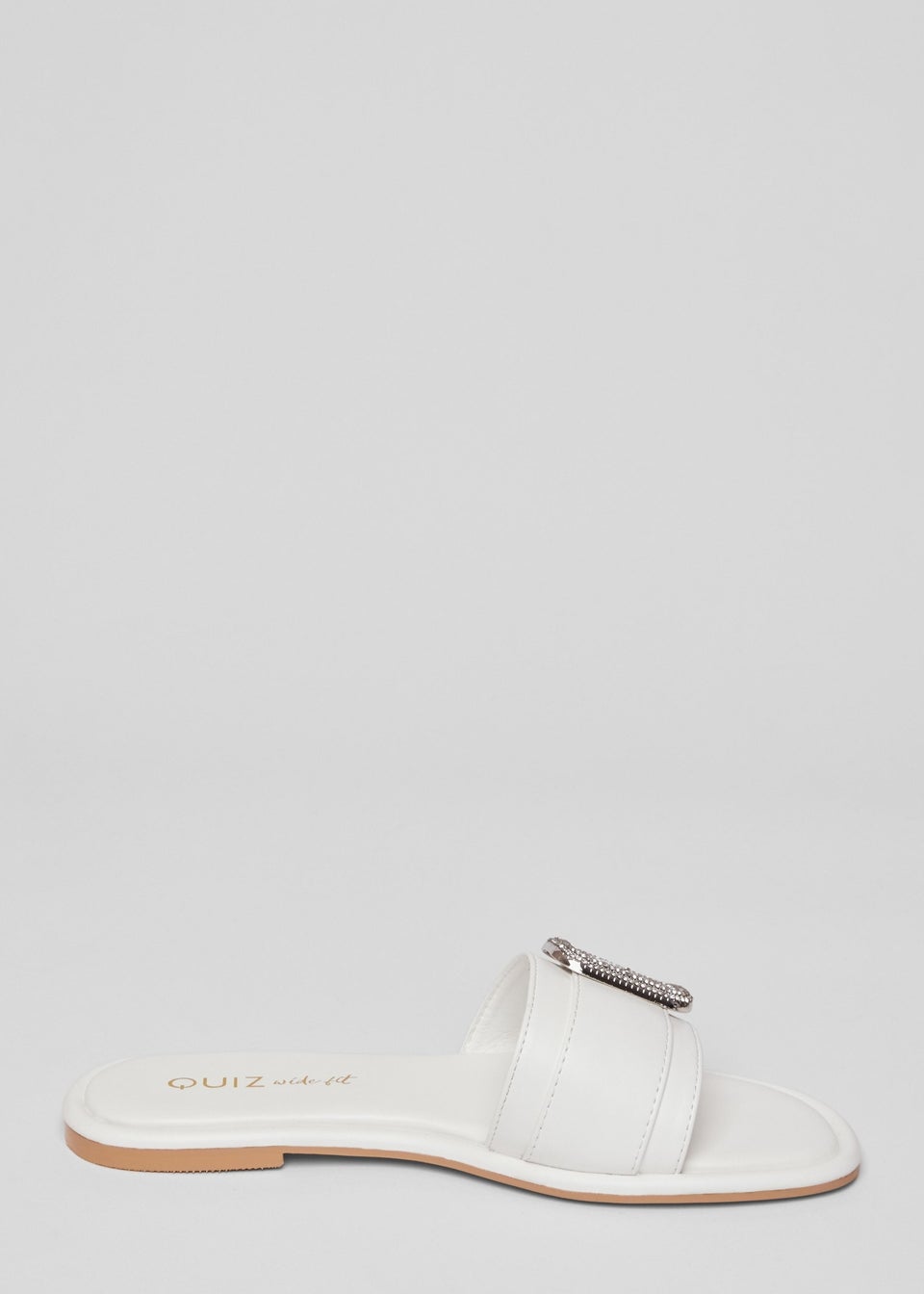 Quiz White Wide Fit Diamante Buckle Sandals