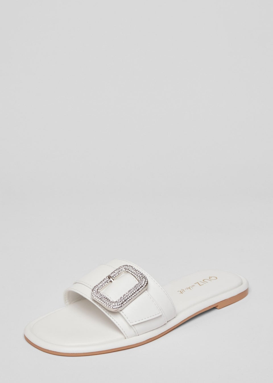 Quiz White Wide Fit Diamante Buckle Sandals