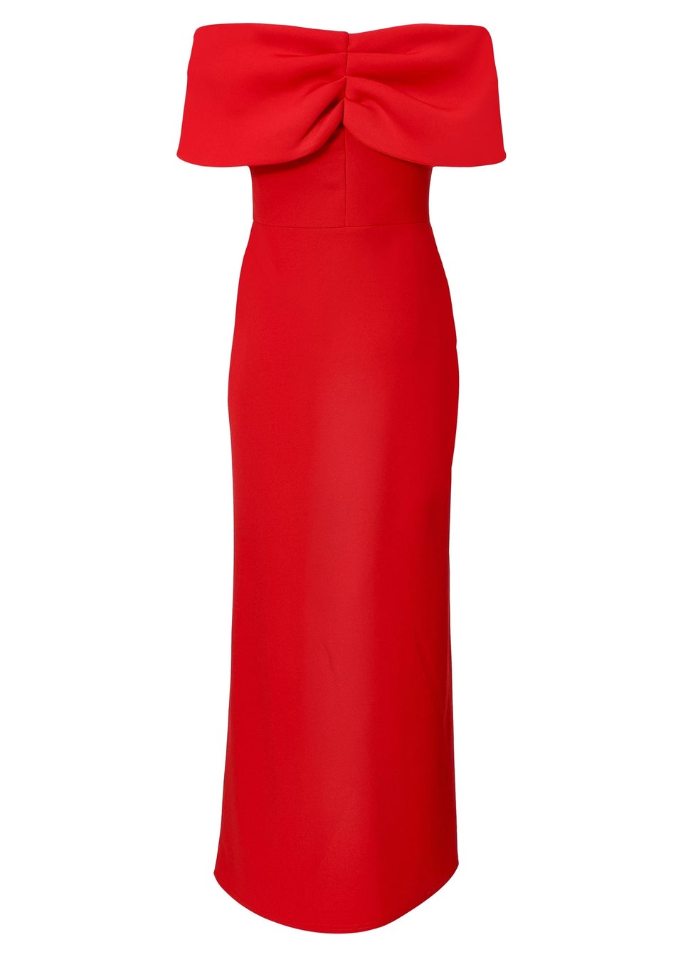 Quiz Red Petite Bardot Front Wrap Maxi Dress