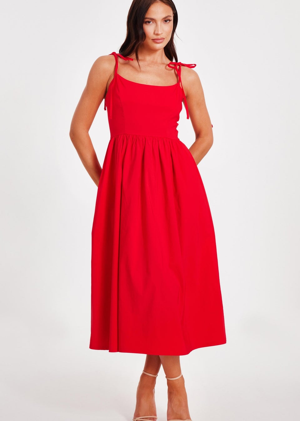 Quiz Red Tie Shoulder Midi Dress