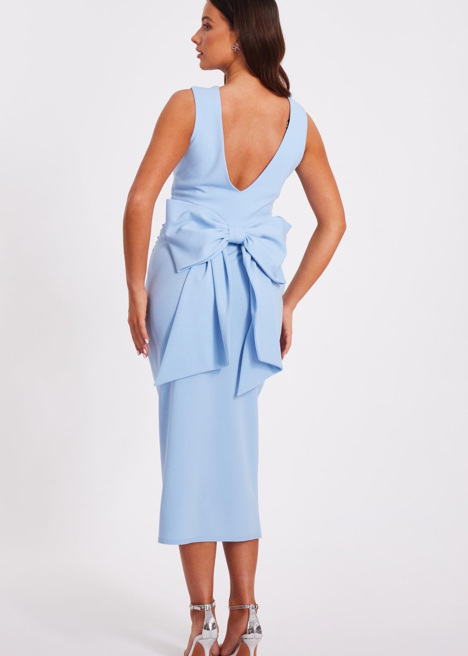 Quiz Blue Petite Bow Back Midaxi Dress