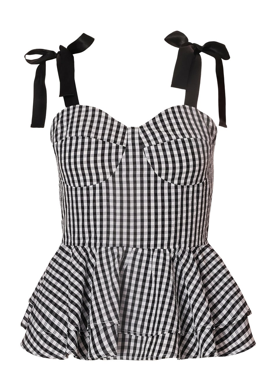 Quiz Black Gingham Peplum Top