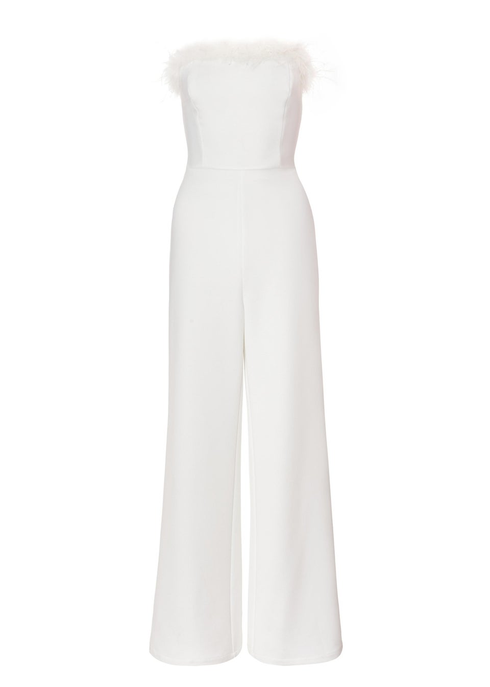Quiz White Feather Trim Jumpsuit