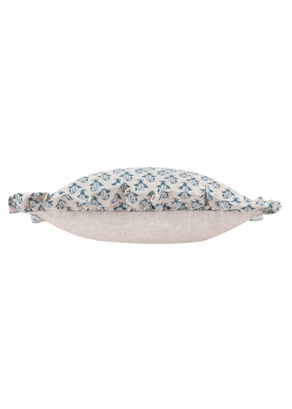 Furn Lulah Block Printed Ruffle Blue Cushion (45 x 45 x 8 cm)