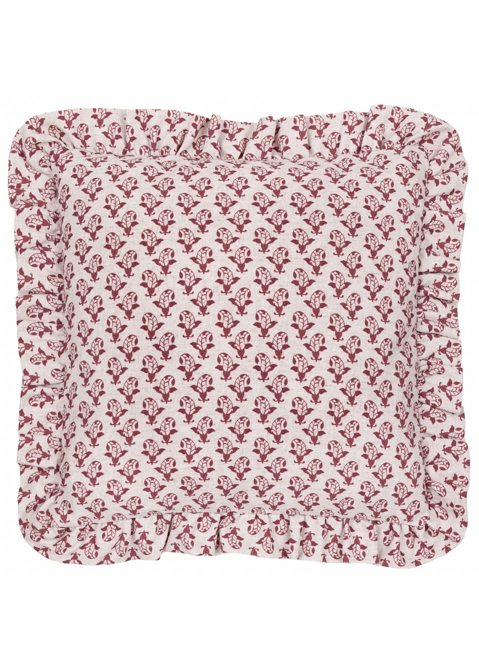 Furn Lulah Block Printed Ruffle Red Cushion (45 x 45 x 8 cm)
