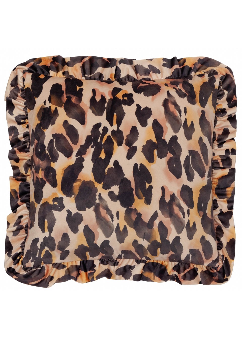 Furn Leopard Ruffle Printed Velvet Ruffle Multi Cushion (45 x 45 x 8 cm)