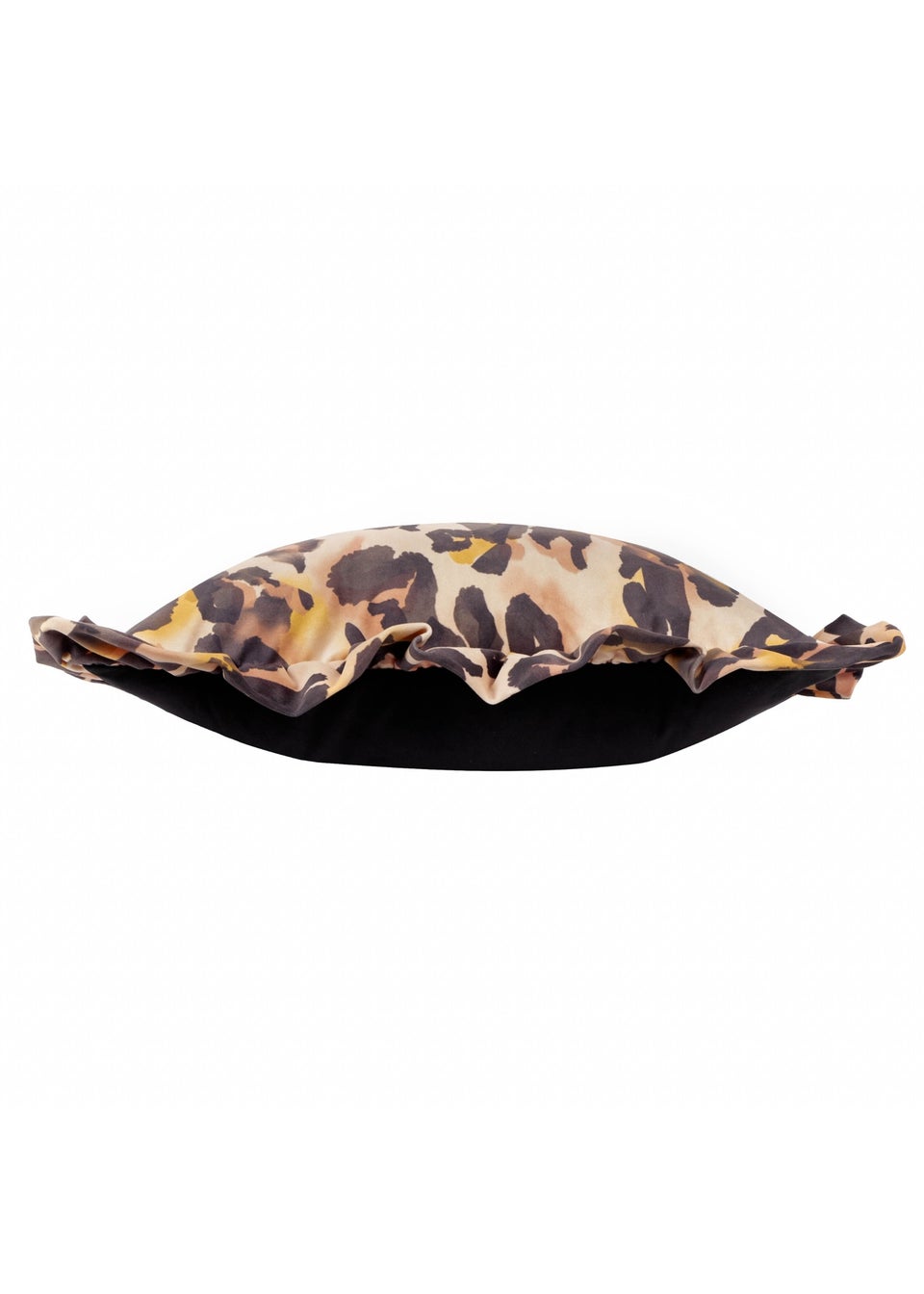 Furn Leopard Ruffle Printed Velvet Ruffle Multi Cushion (45 x 45 x 8 cm)