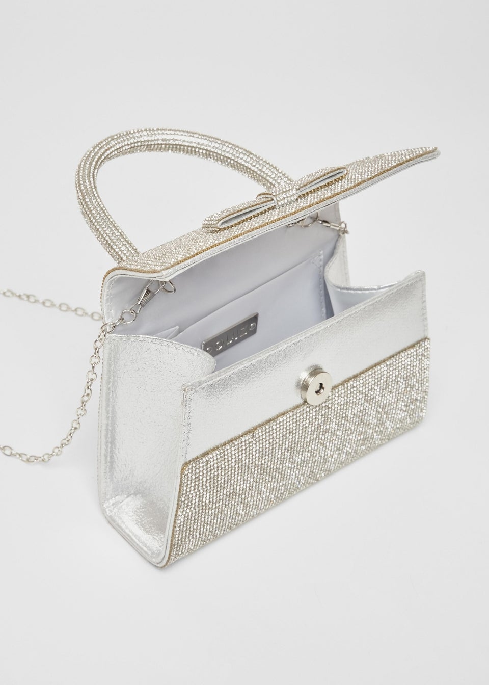 Quiz Silver Diamante Top Handle Bag