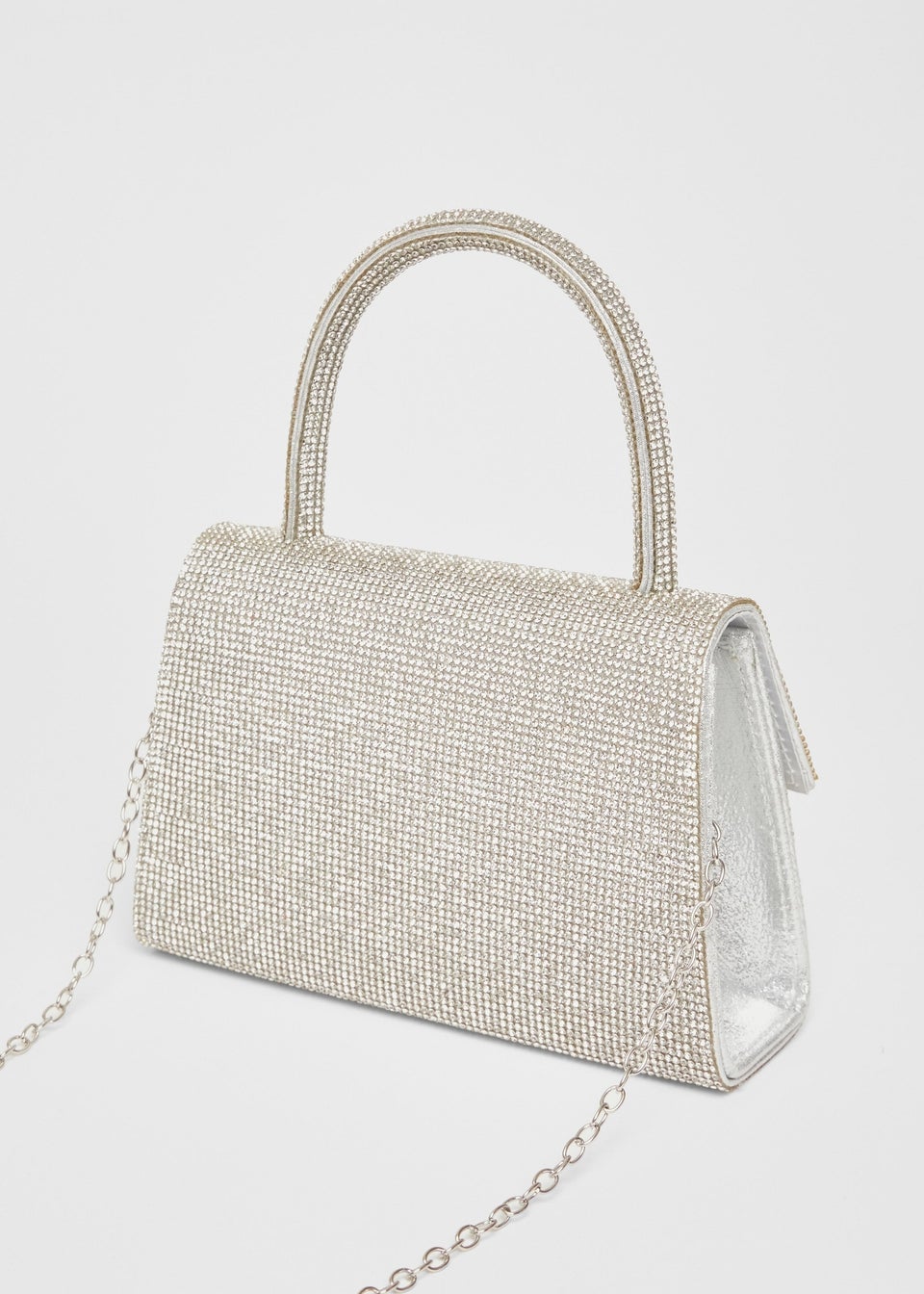 Quiz Silver Diamante Top Handle Bag