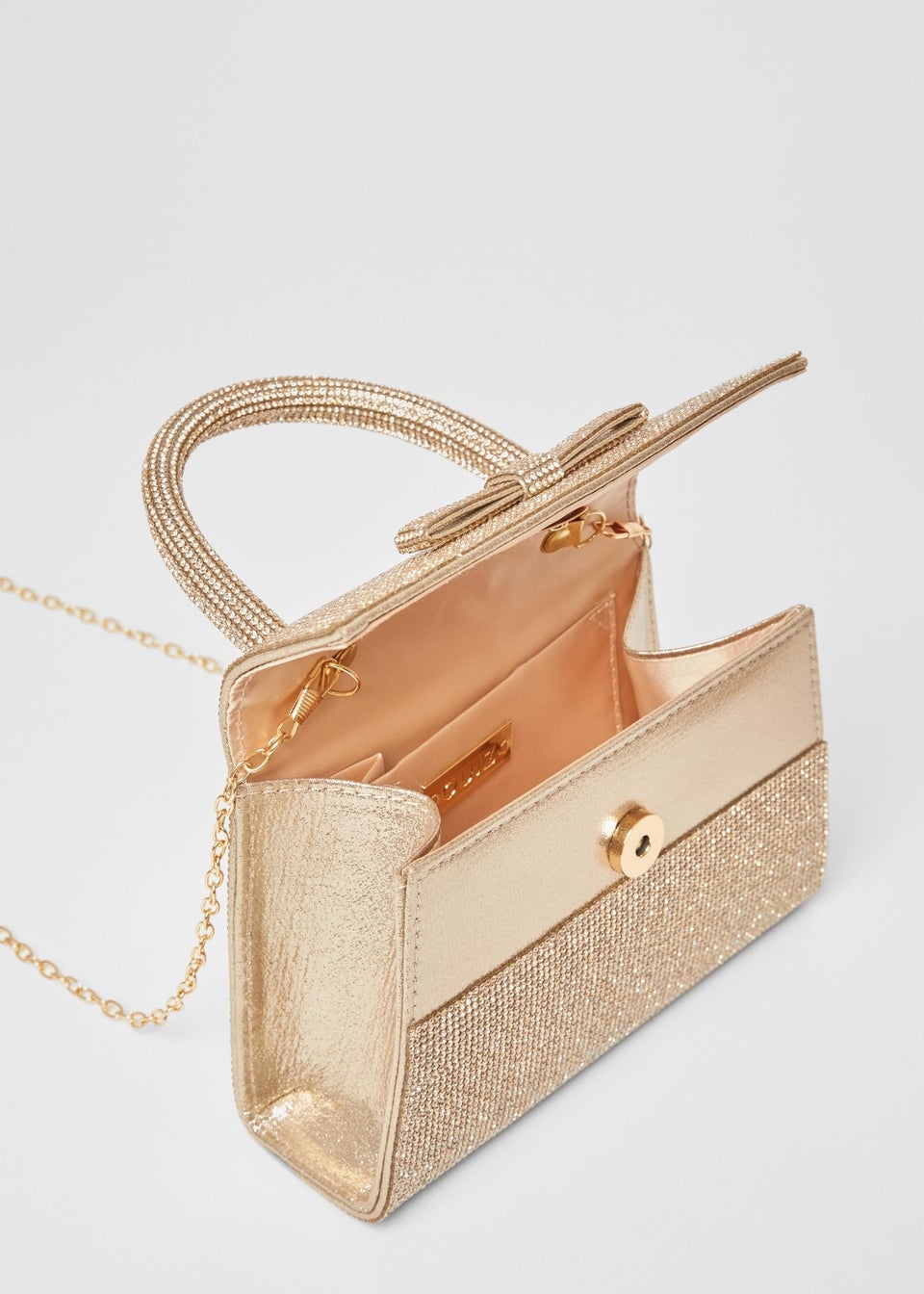 Quiz Gold Diamante Top Handle Bag