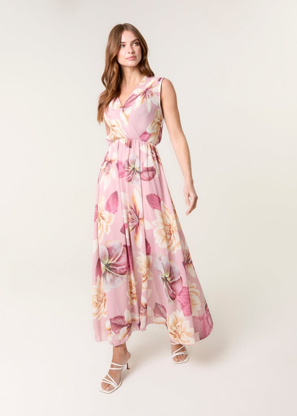 Blue Vanilla Pink Double V Pleated Occasion Dress