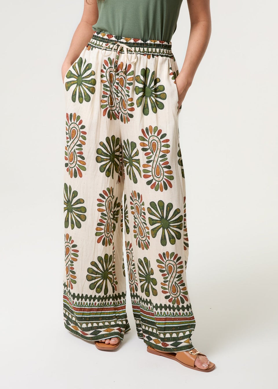 Blue Vanilla Khaki Print Wide-Leg Trousers
