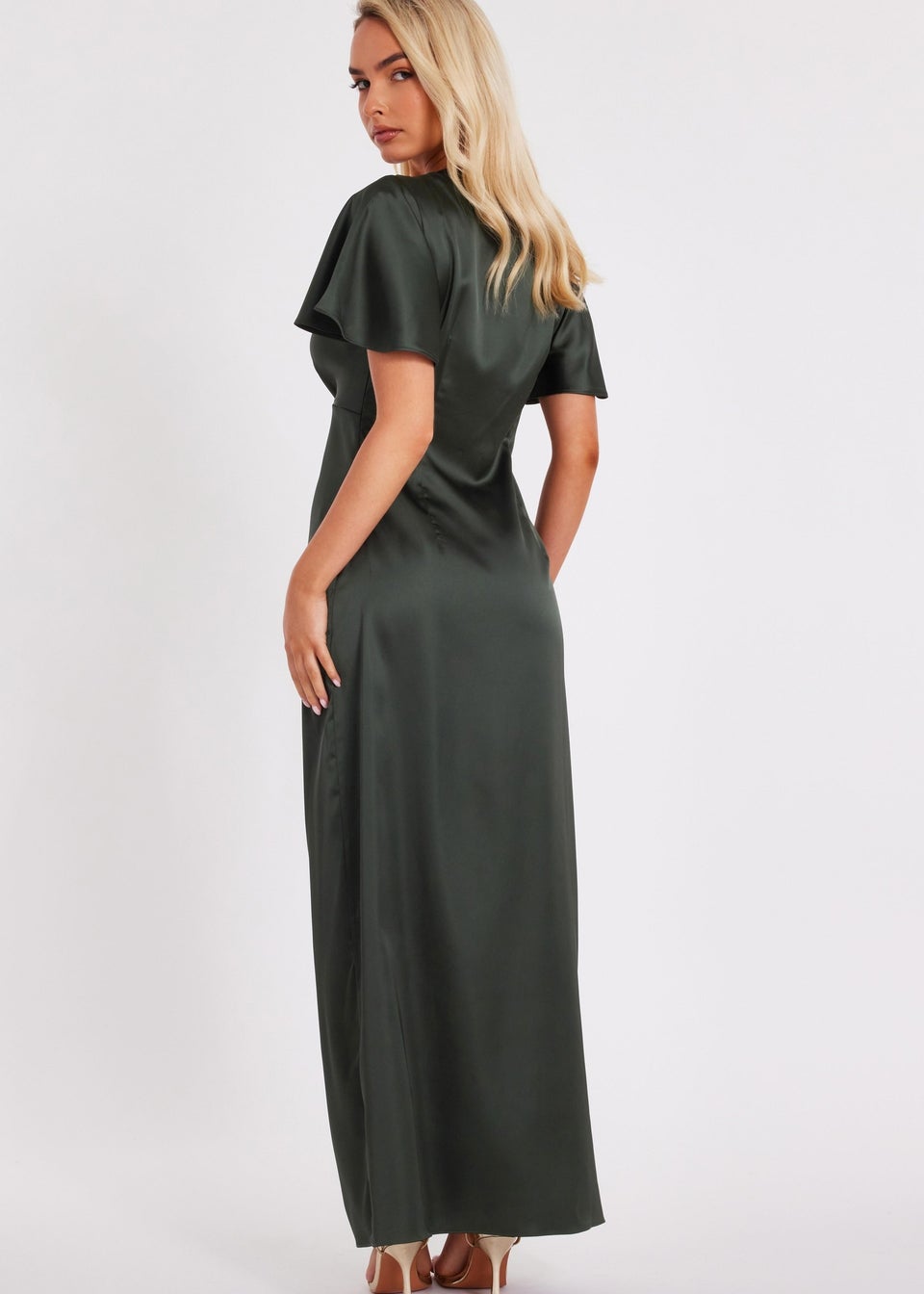 Quiz Green Satin Midaxi Dress