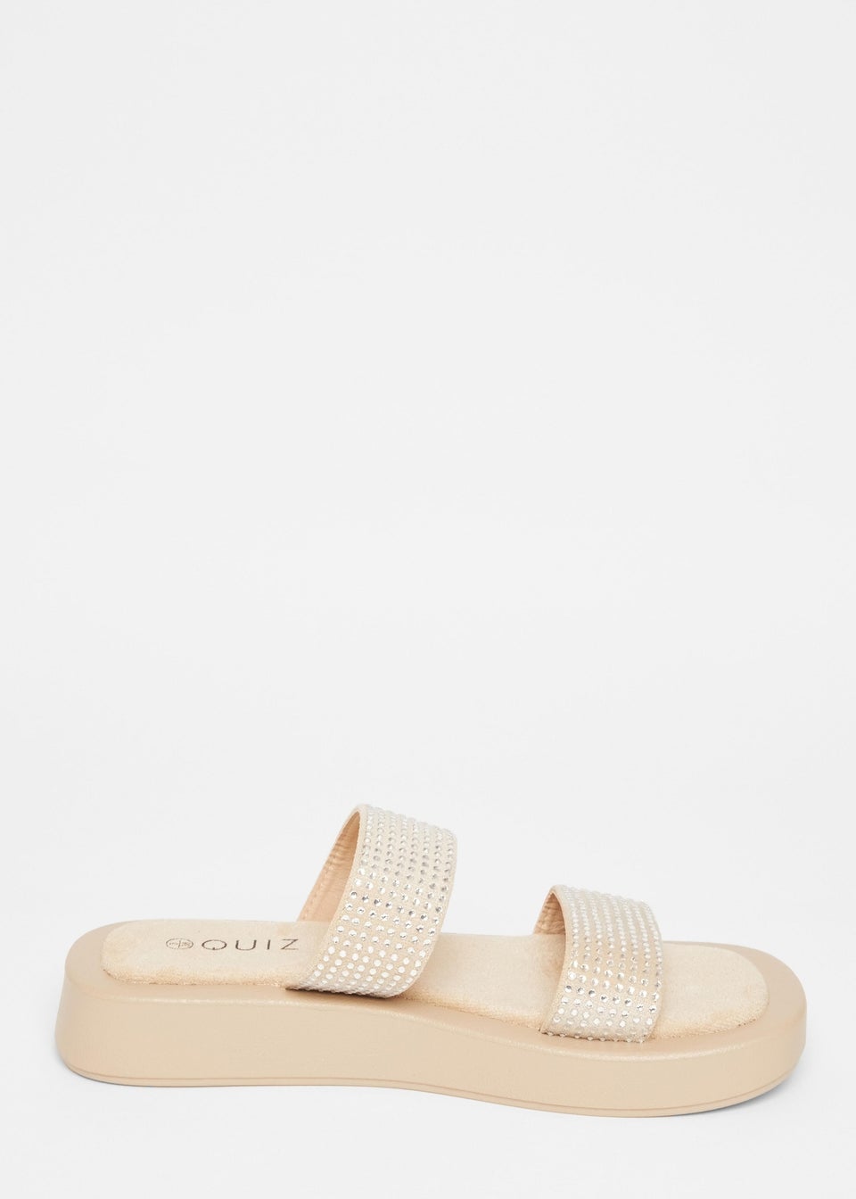 Quiz Natural Diamante Flatform Sandals
