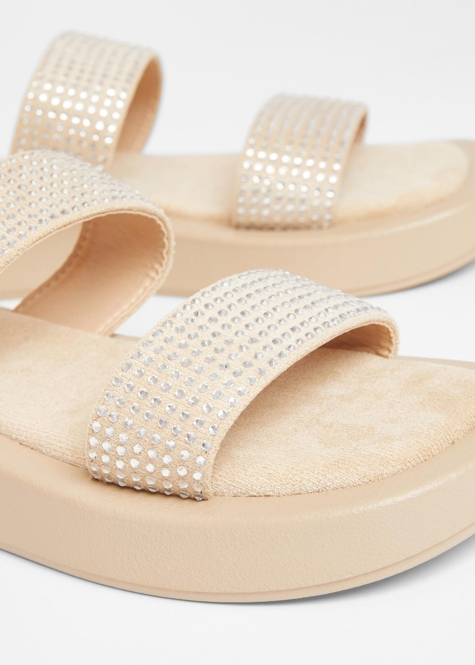 Quiz Natural Diamante Flatform Sandals