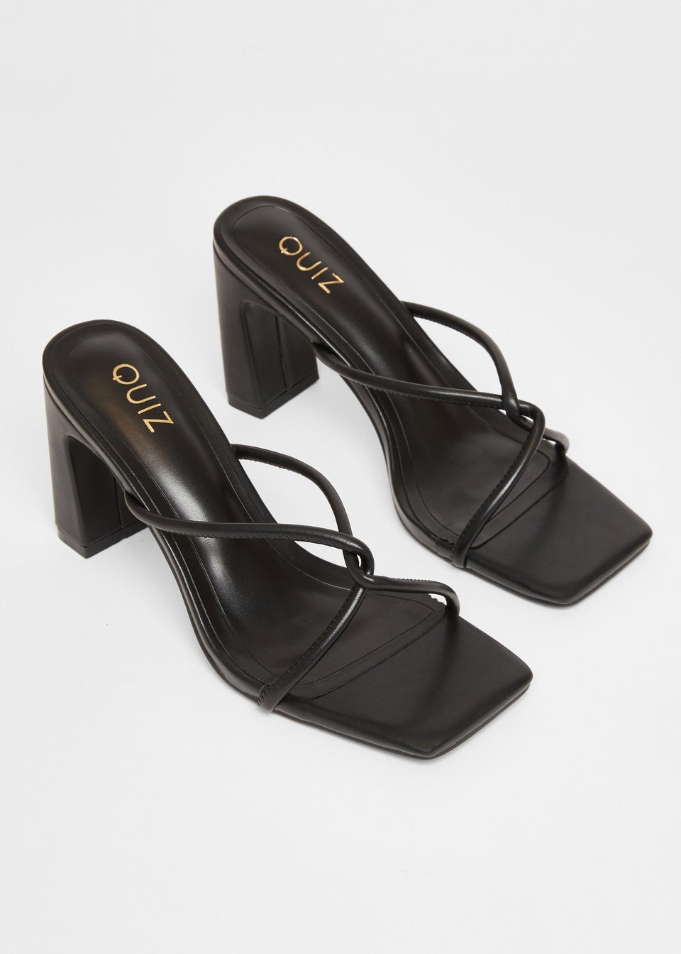 Quiz Black Twist Front Strappy Block Heels