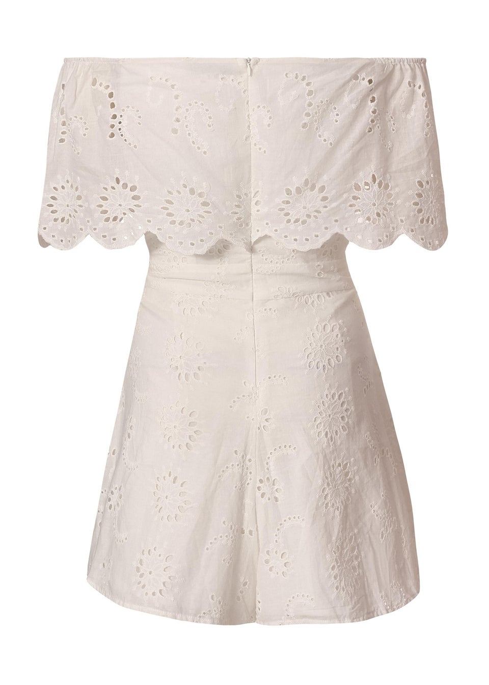 Quiz White Embroidered Bardot Playsuit