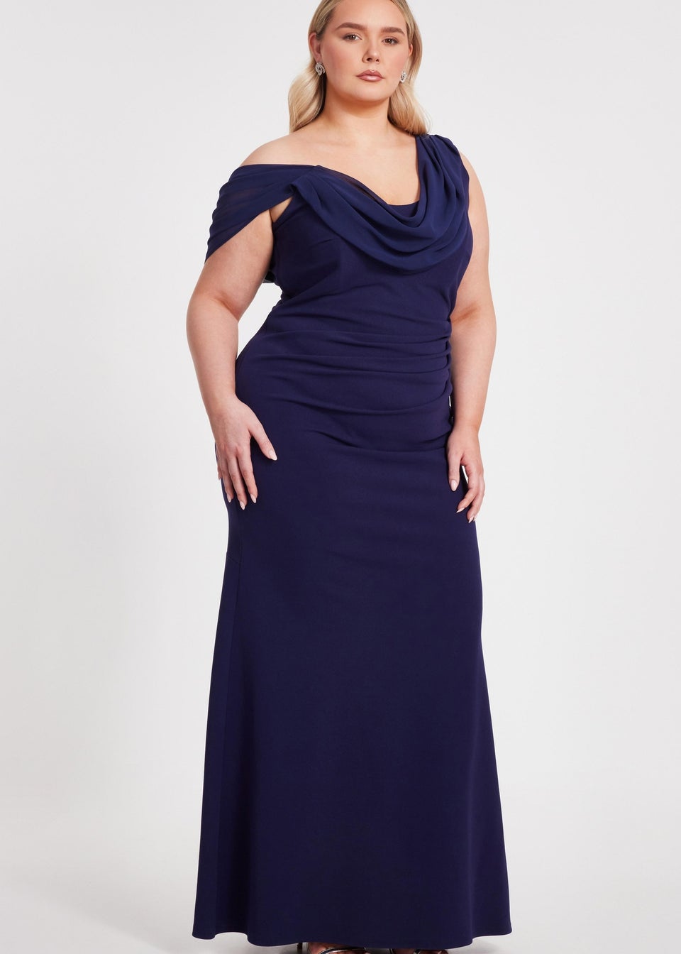 Quiz Navy Curve Drop Sleeve Maxi Dress