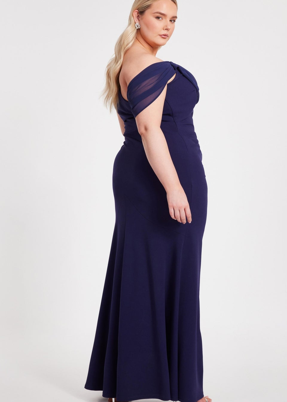 Quiz Navy Curve Drop Sleeve Maxi Dress