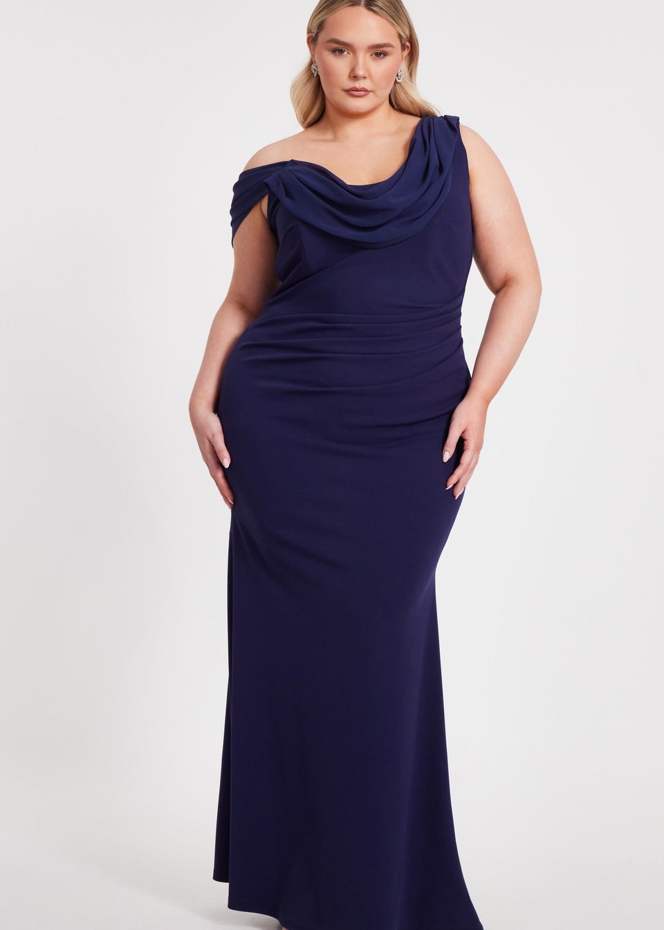 Quiz Navy Curve Drop Sleeve Maxi Dress