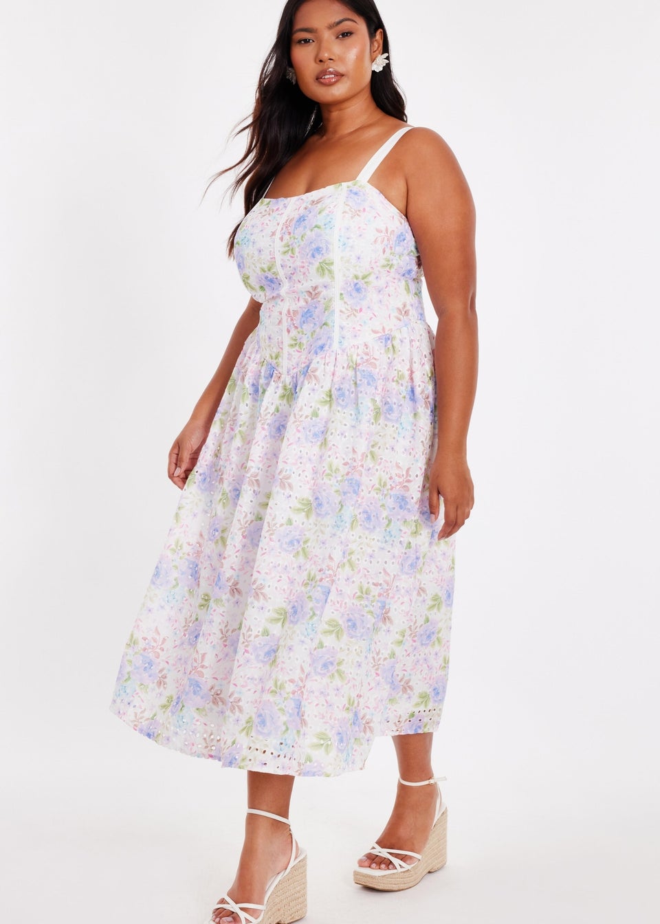 Quiz Multi Curve Floral Embroidered Midi Dress