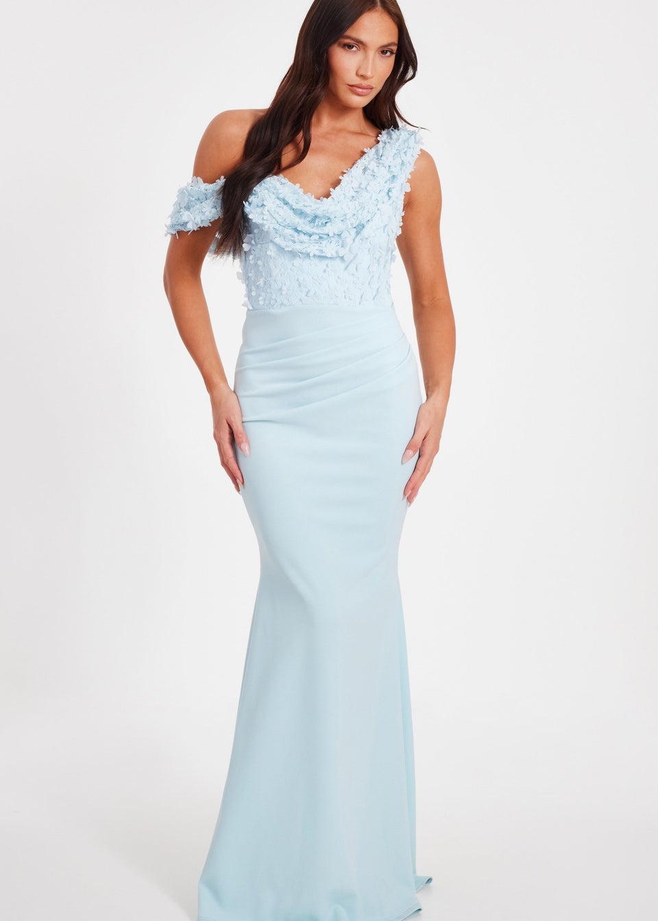 Quiz Blue Floral Ruched Maxi Dress