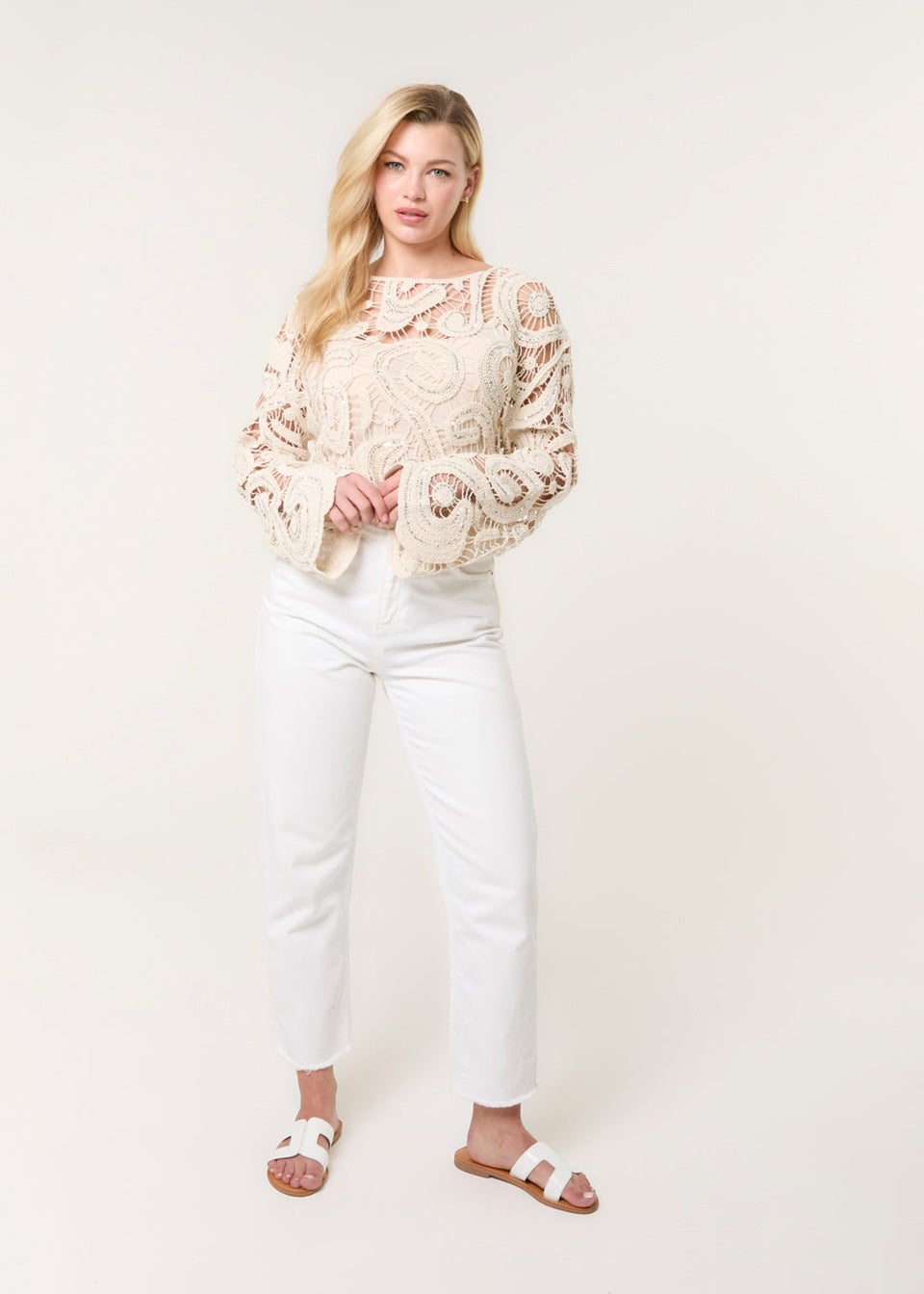 Blue Vanilla Stone Sequins Crochet Top