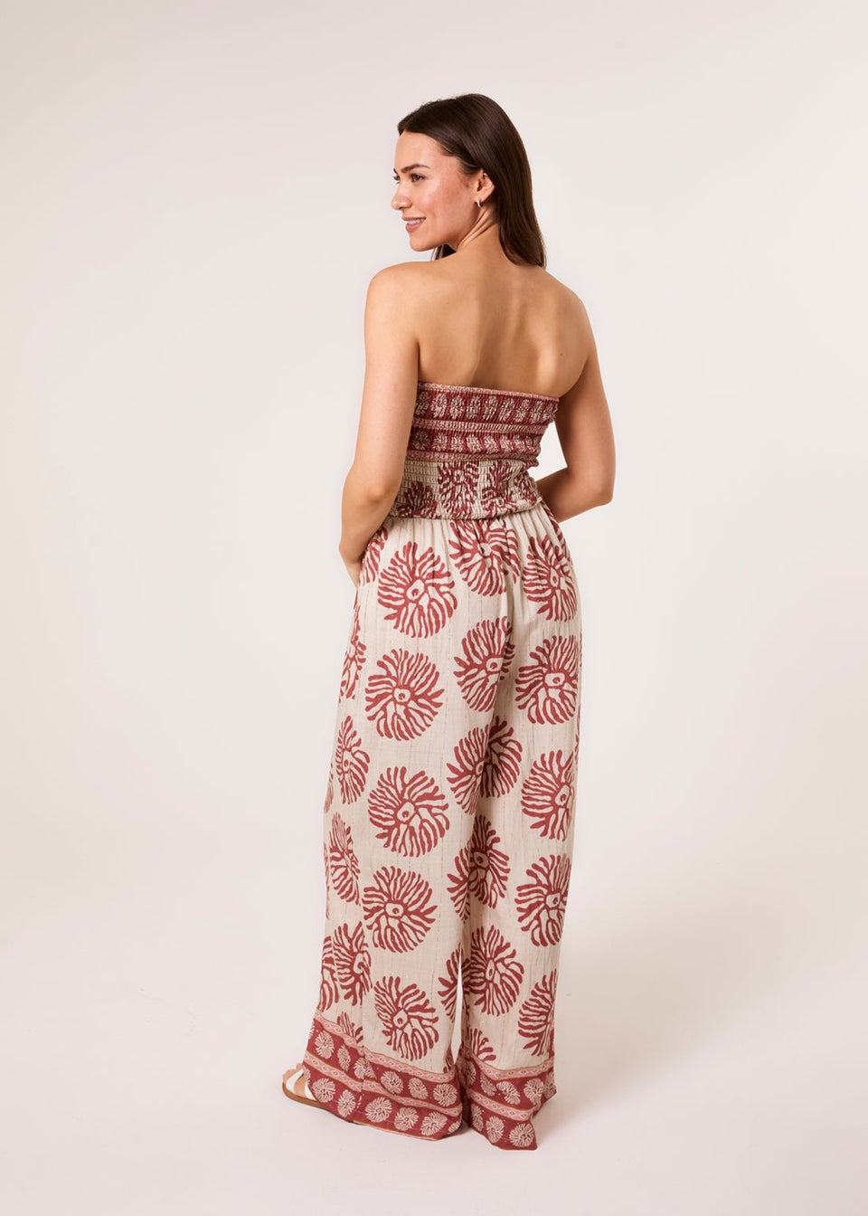 Blue Vanilla Orange Strapless Elasticated Printed Jumpsuit