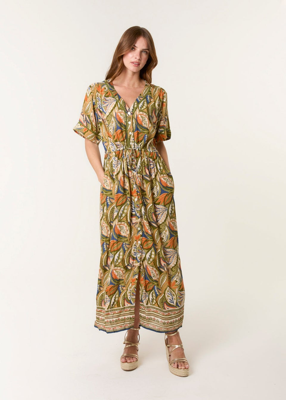 Blue Vanilla Green Border Print Maxi Dress