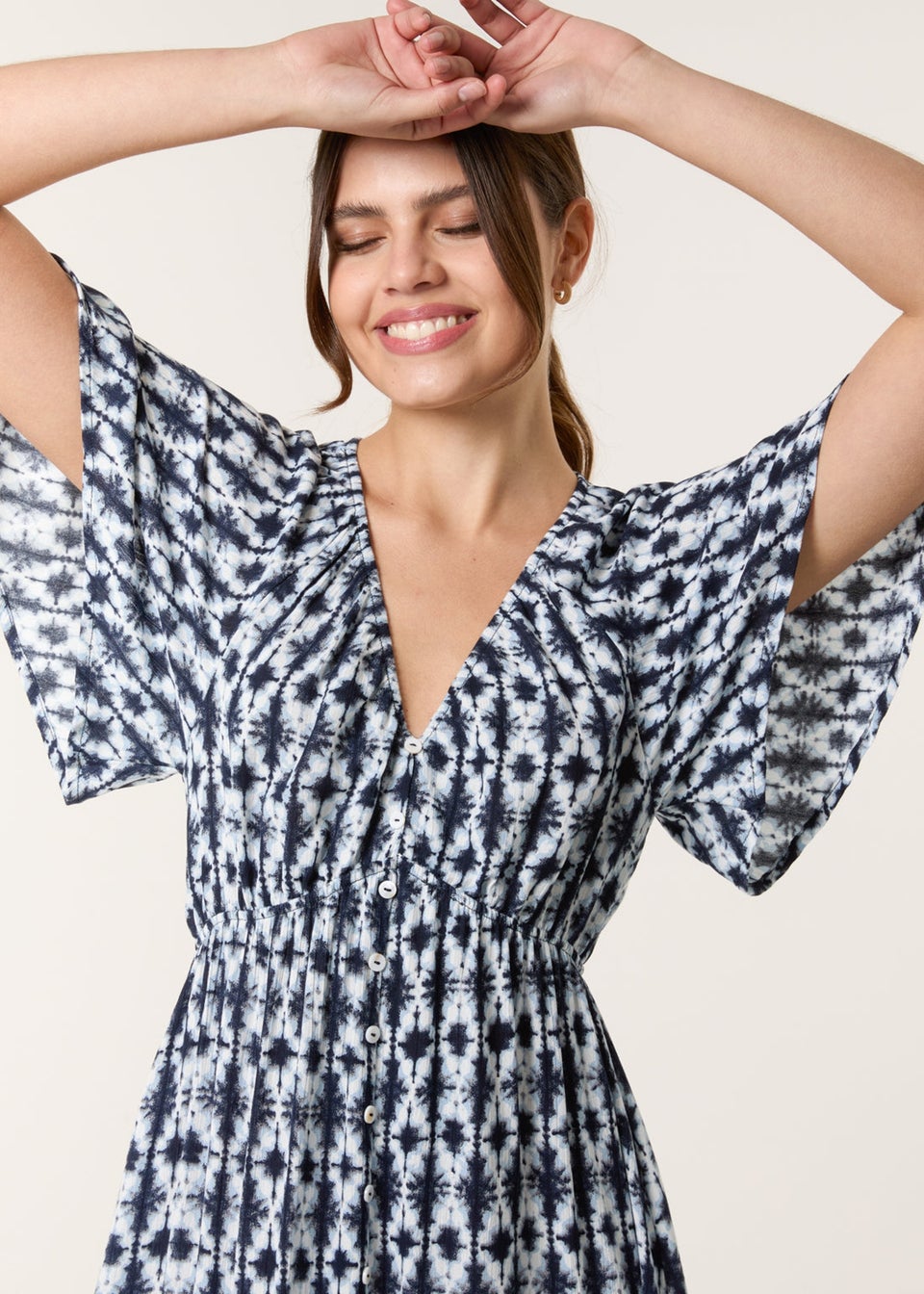 Blue Vanilla Navy V Neck Button Front Mini Dress