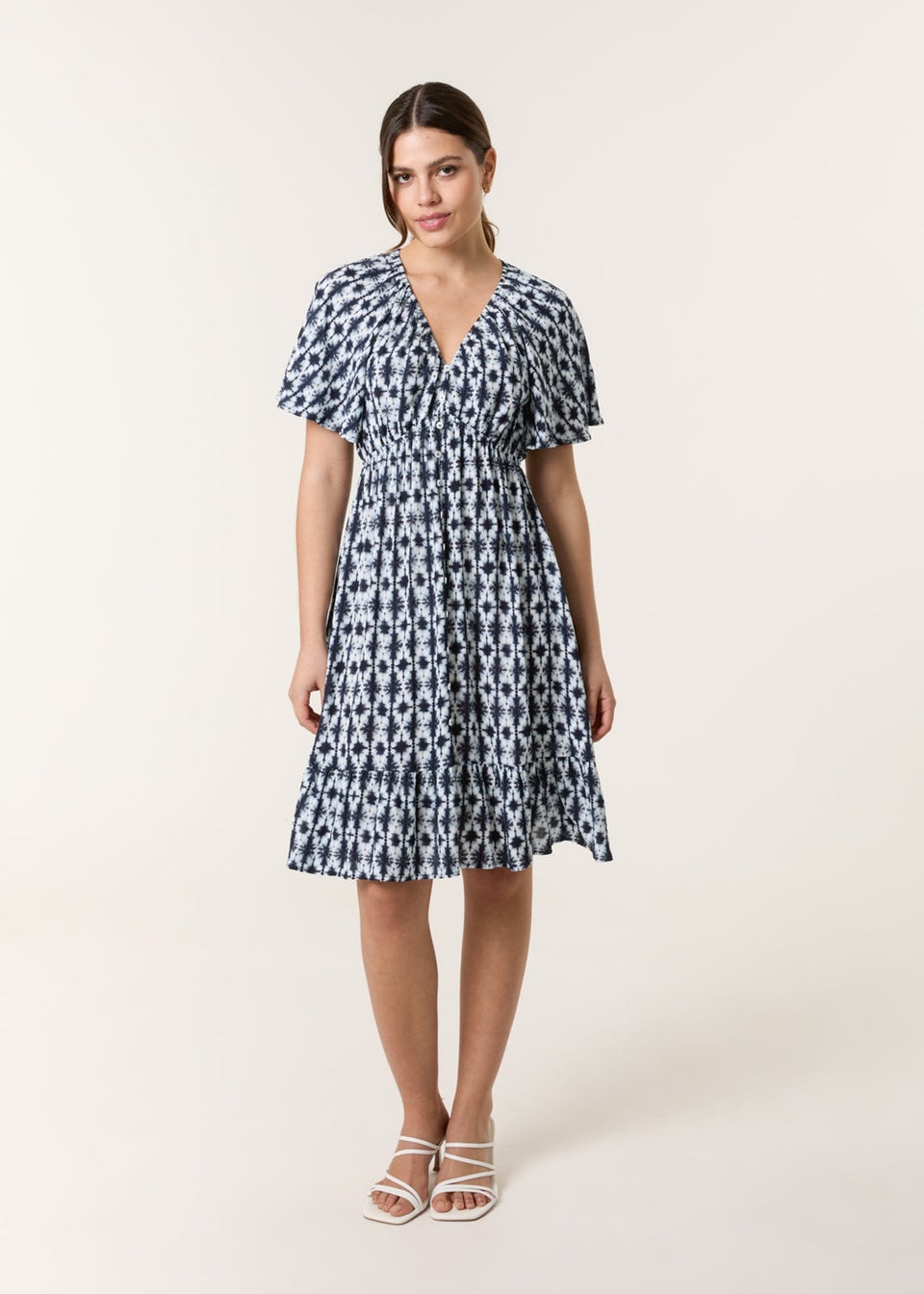 Blue Vanilla Navy V Neck Button Front Mini Dress